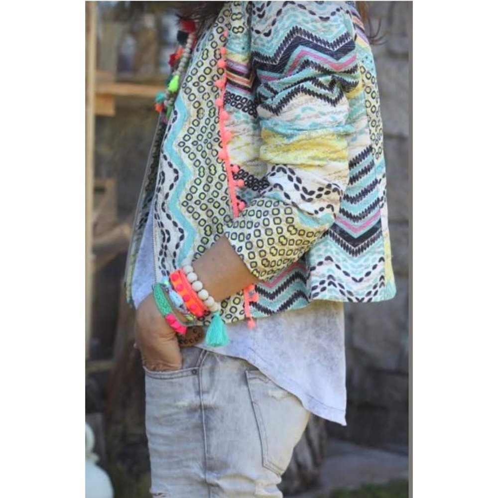 Molly Bracken Jacket Womens S Colorful Tapestry Graphic Pattern Zip Up Coat NWT